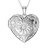 SOULMEET Plated White Gold Sunflower Heart Locket Necklace That Holds 2 Picture,Your Are My Sunshine, 20' 10K White Gold Chain (Locket only)