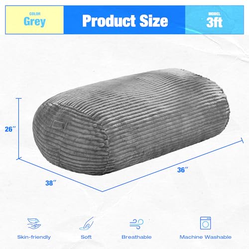 Image of Hobestluk 3FT Bean Bag Chairs Adult Bean Bag with Portable Handle Comfy Large Bean Bag Chair with Removable Cover for Living Room Bedroom or Reading Nook (Stripe Grey, 3FT)