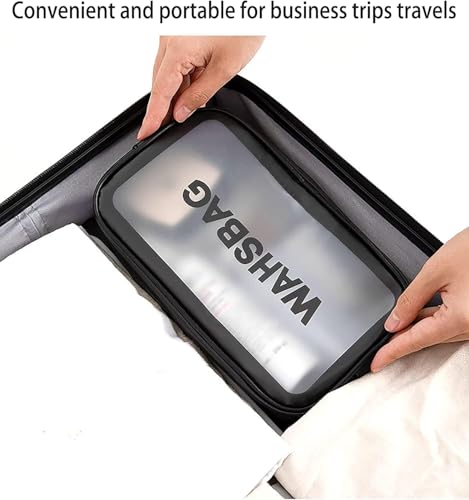 Image of Gritty Wash Bag Pouch for Travel Kit Toiletry Bag Cosmetic Bag Make Up Box for Brushes,Accessories with Handle,Large Capacity Translucent Waterproof Travel Storage Mini Size Pack of 2 (Black)