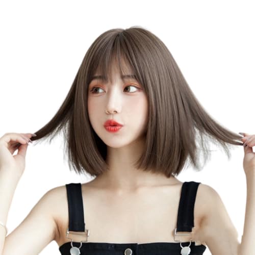 ウィッグ ボブ ショート ウイッグ かつら セミロング カツラ 女性 フルウィッグ 小顔 軽い 耐熱 高温 つけ毛 wig ヘアネット付き ウィッグ 小顔効果 自然 便利 おしゃれ (コールドブラウン)のサムネイル