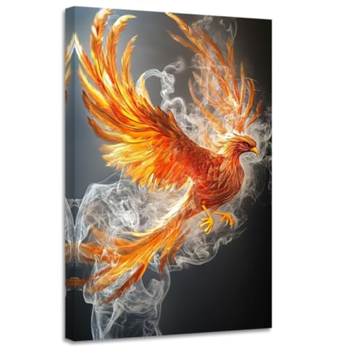 CGXLB Mythical Phoenix Wall Art Mythical Bird Paintings Firebird Chinese Fenghuang Print Framed Legendary Creature Wall Decor for Living Room Bedroom 28"x42"