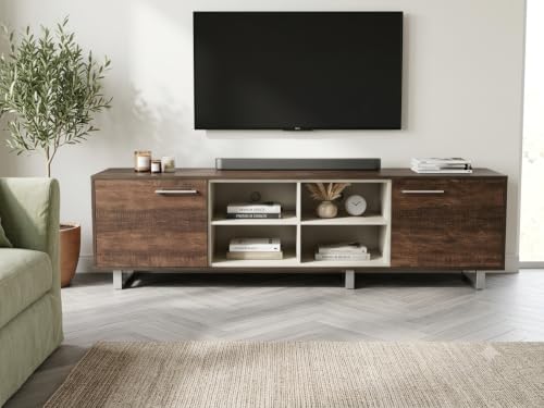 Image of Ritz Engineered Wooden TV Cabinet & Entertainment Unit with Adjustable Center Compartments | Modern Living Room TV Stand with 2 Storage Cabinets | 1800 x 430 x 550 mm - Columbia Walnut & Ivory