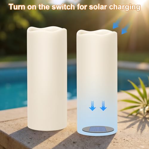 Image of GenSwin Solar Candles Outdoor Waterproof, 12 inch x 5 inch Large Solar Rechargeable Flameless Candles, LED Pillar Candle with Sensor Timer Dusk to Dawn, for Pation Gardern Outdoor Lanterns Decor(Set of 2)