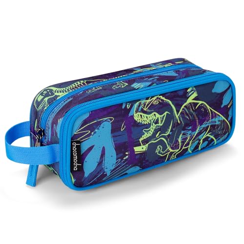 Image of Choco Mocha Boys Pencil Case for Kids, Soft Large Zipper Pencil Pouch for Boys with 2 Compartments Boy Pencil Case for School Dinosaur Pencil Bag, Navy Blue