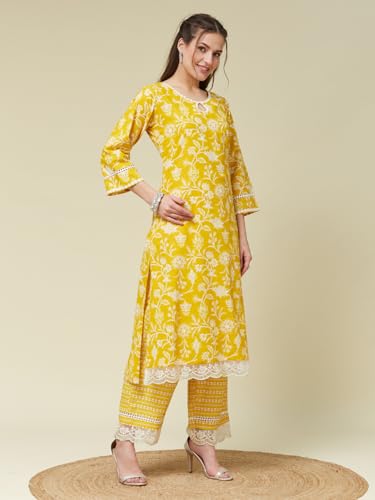 Image of MOKOSH Women's Cotton Botanical Print Embroidered Kurta Pant Dupatta Set (462-DM)