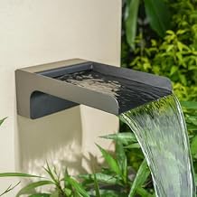304 Stainless Steel Outdoor Garden Waterfall Spout, Water Fountain Spillway Made Exquisite Handcrafted for Landscape Decors, Patios, Pools, Courtyards, Water Walls Black Powder Coating