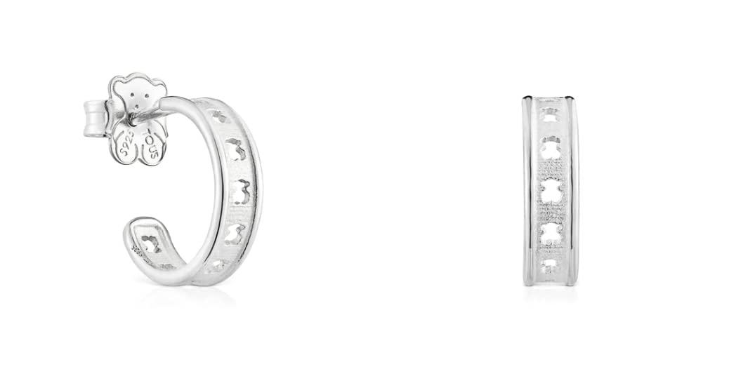 TOUS Pendientes de Aro de Plata de Primera Ley para Mujer con Motivo de Oso, con Cierre Criollo de 11 mm de Diámetro, Atemporal y Elegante, Colección Bear Row