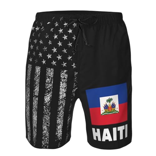 FKHARRIS Haiti Flag Haitian Flag Men's Swim Trunks with Pockets Bathing Suit Board Shorts Swimwear Long Shorts -4