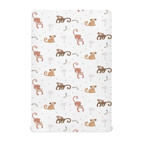 Image of Crib Sheets for Boys Girl Cute Monkey Breathable Mini Crib Mattress Sheets Fitted,Toddler Baby Sheets for Crib Mattress 39 * 27 * 5In White