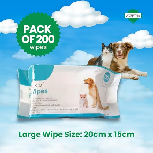 ADEPTNA Pack of 200 All-Purpose Antibacterial Pet Wipes – Alcohol-Free, Deodorizing, Wet & Moist Cleaning Wipes for Dogs and Cats, Ideal for Paws, Ears & Daily Grooming - Image 3