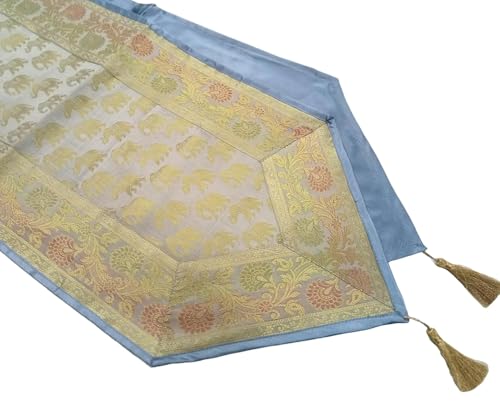 Image of Diwali Room Decor Silk Table Runner Placemats Tea Coaster Set for Living Room 4 to 6 Seater Dinning Table Table Mat Set Centre Table Top Decor Pack of 13 Pcs (Grey)