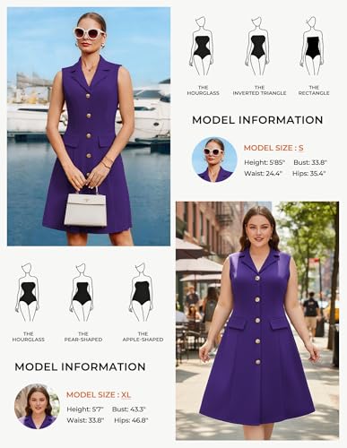 Summer Business Work Dress for Women Purple Dress Sleeveless Midi Dress V Neck Dress M — view 6
