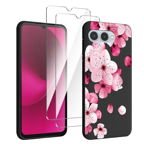 HuiYouMY Handyhülle Kompatibel mit T-Mobile T Phone 3 5G Hülle Schwarz mit 2 Stück Schutzfolie Weich Black Schutzhülle Starker Schutz Silikon Case TPU Cover (6.6 WM113)