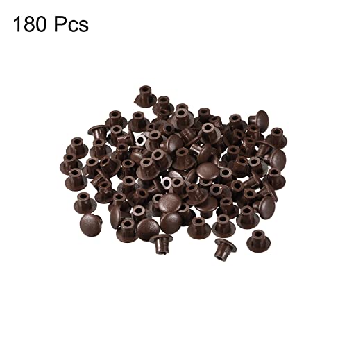 Image of uxcell Screw Hole Plugs, 5mm(3 /16 inch) Dia PP Snap in Shelf Button Flush Type Caps for Furniture Cabinet Cupboard, Dark Brown 180 Pcs