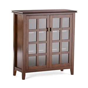 SIMPLIHOME Artisan SOLID WOOD 38 Inch Wide Transitional Medium Storage Cabinet in Russet Brown For the Living Room Entryway and Family Room