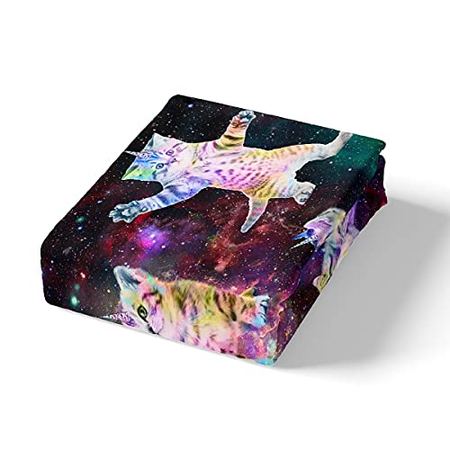 Galaxy Cat Bed Sheet Set Kids Cute Unicorn Cats Bedding Sheets Boys Fairy Cartoon Animal Bedding Fitted Sheet Dreamy Decor Bed Cover Room Decor With 1 Flat Sheet+1 Fitted Sheet+ 1 Pillowcase Twin #TOP2