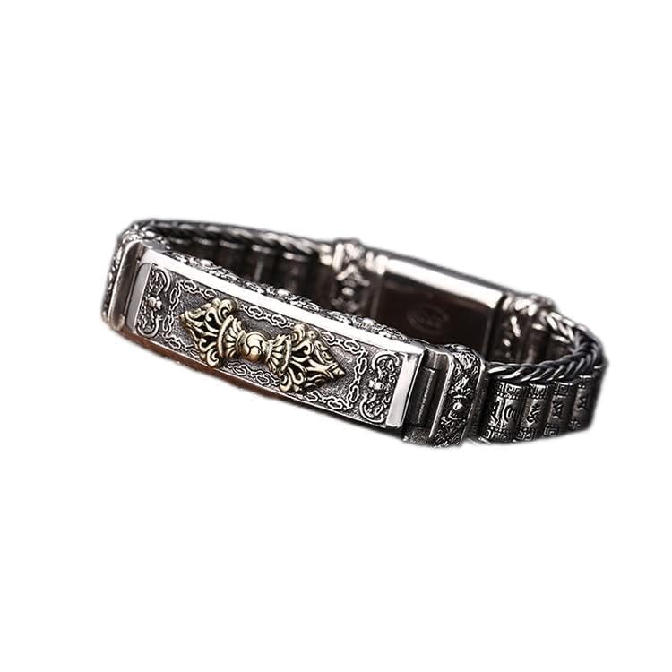 LYGBAOFUL Bracciale Rigido in Argento Sterling, Bracciale retrò, Bracciale Mantra Rotante a Sei Caratteri S925, Bracciale Religioso Uomo Donna, pestello Vajra+Ruota di Preghiera, Regalo di Gioielli