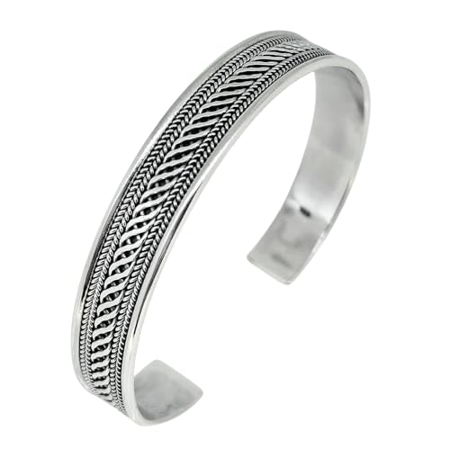 VN Jewelry Men's 925 Sterling Silver Bangle Bracelet - Celtic Braided Details Silver Bangle Cuff - Silver Cuff Bangle for Men - Ideal gift for him