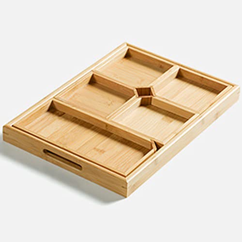 Tinyuet Plateau Rectangulaire,Plateau Petit Déjeuner, 40x 28cm Plateau de Service en Bambou avec Poignée, Lot de 6 - Grand, Moyen, Petit, Plateaux Multifonctions Emboîtables Cover
