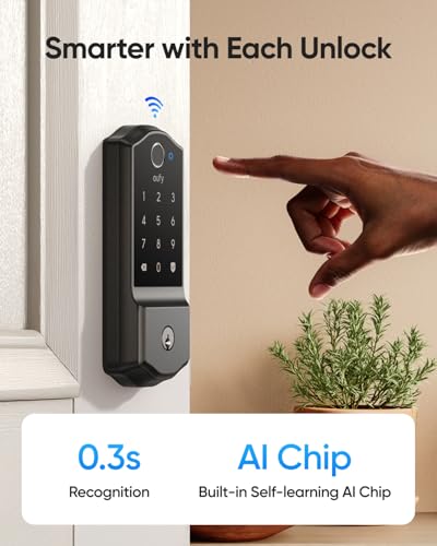 Image of eufy Security Smart Lock C220, Fingerprint Keyless Entry Door Lock, Built-in Wi-Fi, App Remote Control, Front Door Smart Lock Deadbolt, 8Months Battery, Reliable Power, IP53, Black, Traditional