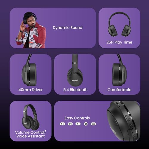 Image of Beatz NB01 on - Ear Wireless Bluetooth Headphones with Bluetooth 5.4, 25H Playtime, Surround Stereo Sound, Compact and Lightweight for Music, Design for Travel and Work, (Black)