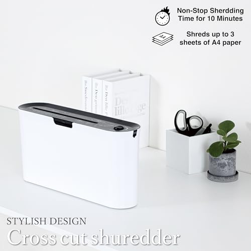 Asmix B08W Triturador de papel para uso doméstico, escritório, design compacto branco, 2 folhas de p