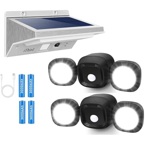 iThird Solar Lights Outdoor Motion Sensor 1Pack + Rechargeable Battery Operated Motion Sensor Light Outdoor 2Pack, Waterproof LED Motion Sensing Lights for House Garage Patio Porch Shed Exterior Cover