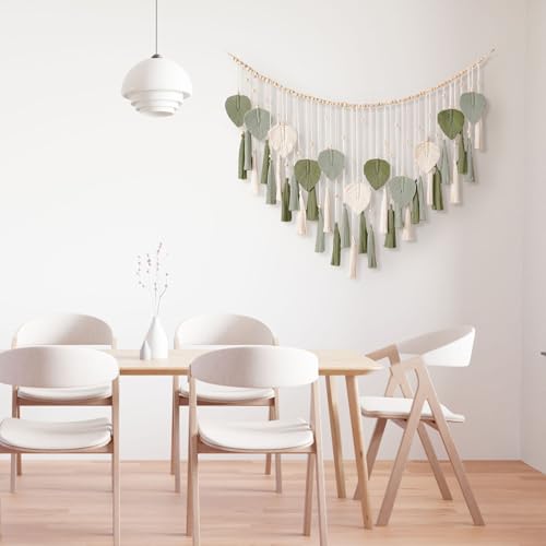 Macrame Wall Hanging - 49.3"x29.5" Large Boho Tapestry Wall Decor Bohemian Handmade Woven Tapestry with Wood Bead and Chic Leaf Feather for Living Room Bedroom Apartment Decoration (Hooks Included) - Image 6