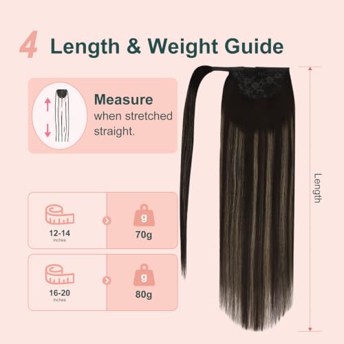 Image of Easyouth Pony Tail Extensions, Balayage Dark Brown, 16 Inch 80G, Real Hair Ponytail Extension, Lightweight Invisible Wear, Pony Tail Extension for Add Volume