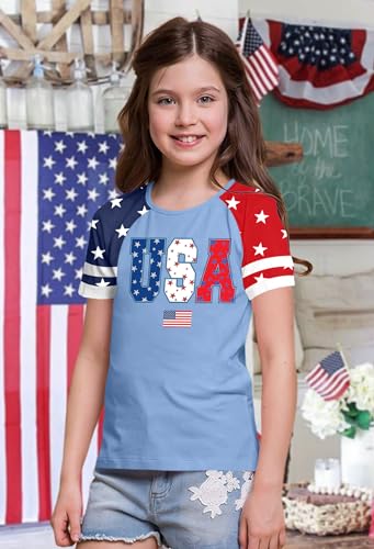 Image of Ithalt Boys Girls USA Shirts Kids 4th of July Shirts American Flag Tshirt Patriotic Top Independence Day Outfit 5-13y