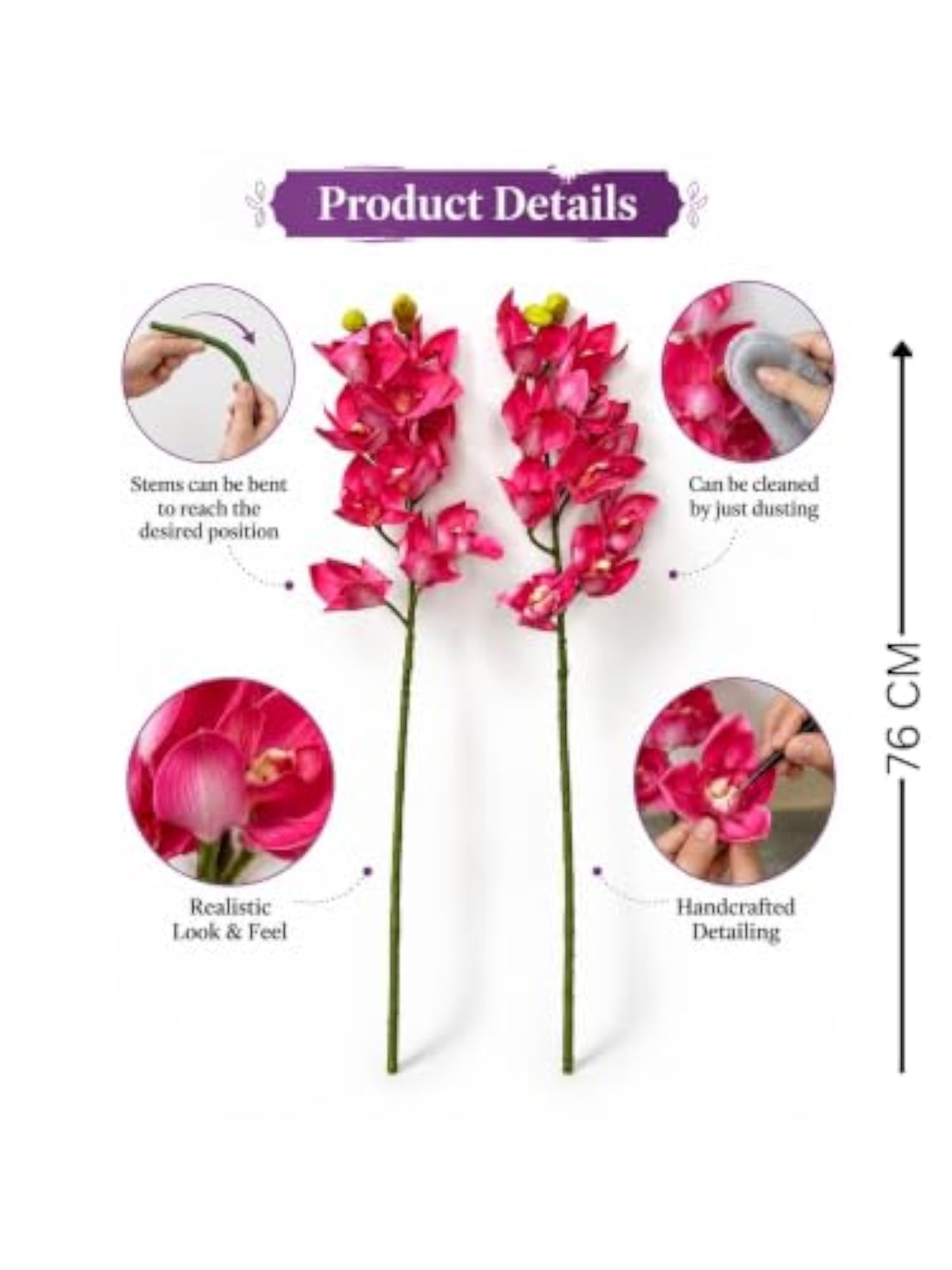 Pink Orchid Flower Stems, Pack of 2, Artificial Decor