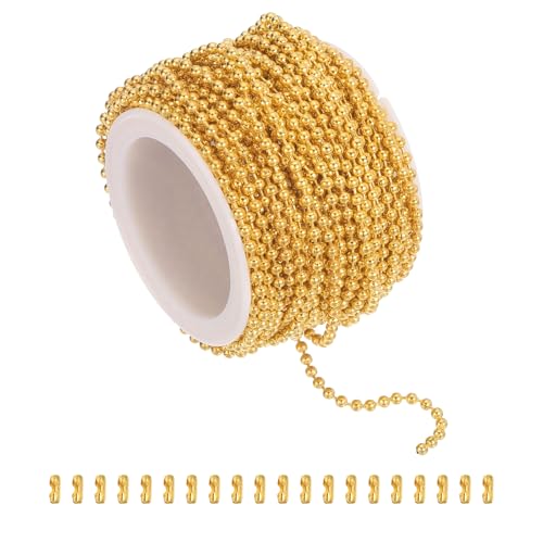 sourcing map Catena a sfere da 10 m, in acciaio inossidabile, rotolo con 20 connettori per appendere ornamenti, targhette per cani, portachiavi, decorazioni natalizie (oro, diametro esterno 2,4 mm)