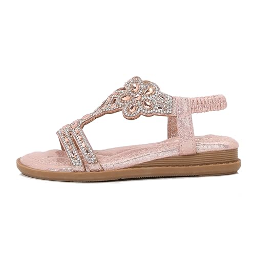 Toddler Girls Sandals Elastic Strap Soft Rubber Princess Flat Shoes Summer Flower Rhinestone Girl Shoes2