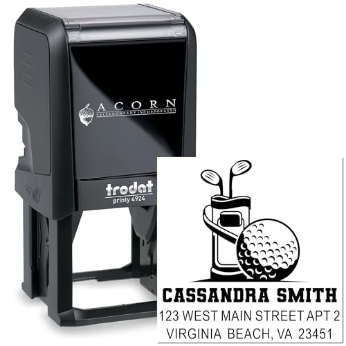 Image of Golf Gear Essentials Self-Inking Rubber Stamp Customized - for Card Makers | Golf Player Stamp. Automatic Address Stamp. Choice of 11 ink colors. Self-inking body. No separate pad needed.