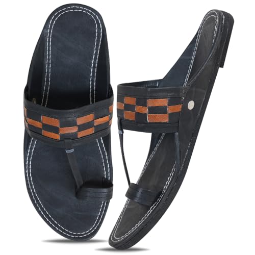 Image of Ethnic Black Sandals For Boys & Men, Comfortable Men's Rajasthani Slippers,