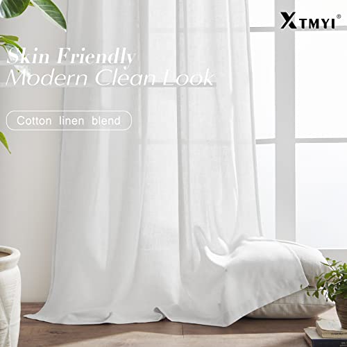 Image of XTMYI 92 Inch Curtains Length 2 Panels Set,Back Tab Linen Sheer Window Curtains Living Room Bedroom,50x92 in Long,White