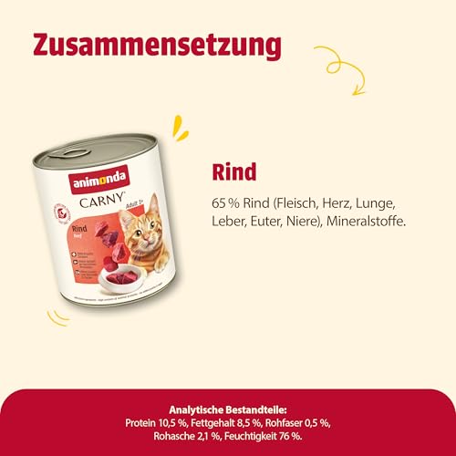 animonda Carny Katzen Nassfutter Rind pur (6 x 800g), getreidefreies Katzen Nassfutter ohne Zucker, mit frischen fleischigen Zutaten