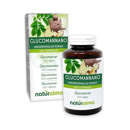 Glucomanano (Amorphophallus konjac) raíces Naturalma - 150 g - 300 comprimidos - Complemento alimenticio - Natural y Vegano