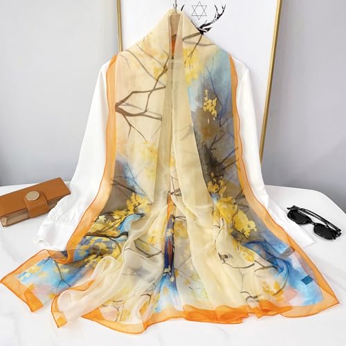 Image of Scarf Stole for Women - 185 x 135 cm Chiffon Scarf with Floral Print | Lightweight Scarf, Soft Stole for Women | Satin Feel Neck Scarf | Women Accessory
