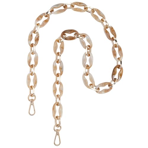 GORGECRAFT Correa de Cadena de Resina Ovalada 87.4cm para Bolso con Asas Acrílicas Beige Extensor de Correa para Bolso Cadenas de Repuesto Bolso con Anilla de Resorte de Aleación Dorada Bolsos