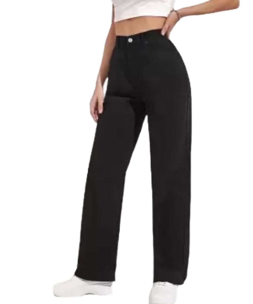 linaria Women's Black Mid-Rise Loose Fit Denim Jeans-picture-15