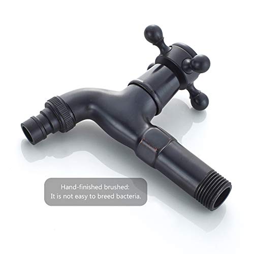 KUNGYO Waschmaschinenhahn aus Messing mit G1/2 Wasserleitung Auslauf - Antiker Kreuzgriff Wasserhahn für Garten Waschraum Toilette (Schwarz)