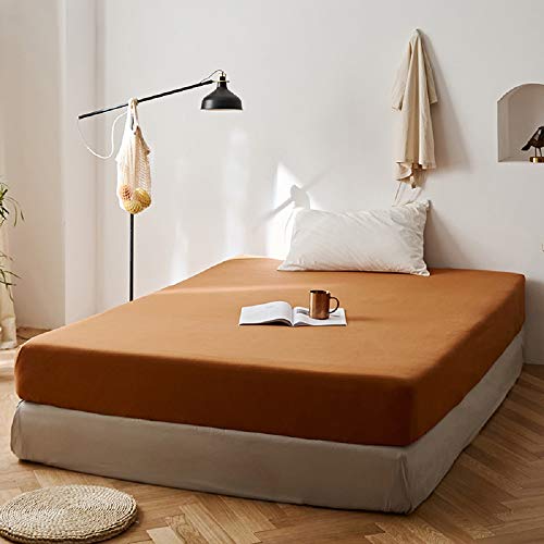 Amwan Solid Pumpkin Color Fitted Sheet Queen Soft Jersey Knit Cotton Bedding Sheet Solid Pumpkin Caramel Mattress Cover Deep Pocket Home Hotel Bed Bottom Sheet For Him Or Her (No Pillowcases) #TOP2