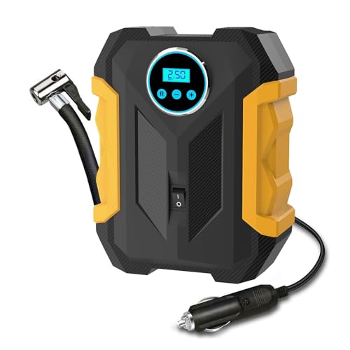 Pompe à air portable jaune 12V 150 psi compresseur air numérique gonflage pneus éclairage LED vélo
