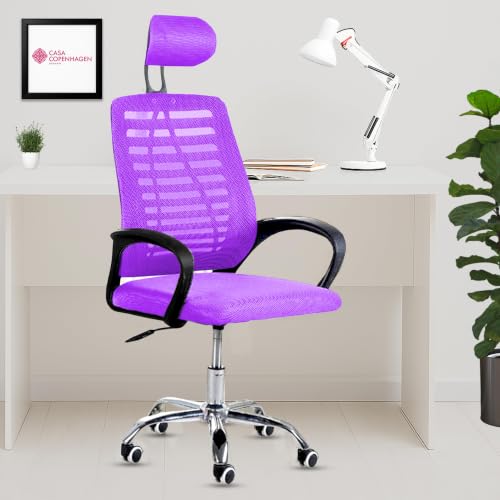 Image of Casa Copenhagen,Mesh Office Desk Chair,Rocking Chairs Ergonomic Computer Chair Adjustable High with Headrest and Comfortable Armrest Swivel Chair - Purple & Black Handle