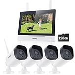 ANNKE Funk Überwachungskamera Aussen Set mit Monitor,4X 3MP WiFi Kamera mit 7" Zoll Wireless NVR Bildschirm,5MP 4CH NVR Überwachungskamera System,2-Wege-Audio, Nachtsicht in Farbe,128 GB SD-Karte