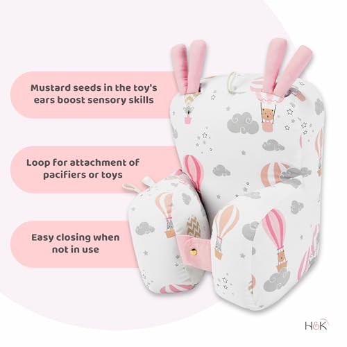 Image of haus & kinder 100% Cotton Poplin Adjustable Pillow Cum Seat for 6 to 9 Months Head Protector for Safety Multi Color Size H 31cm W 21cm Tiny Journeys 1Pc