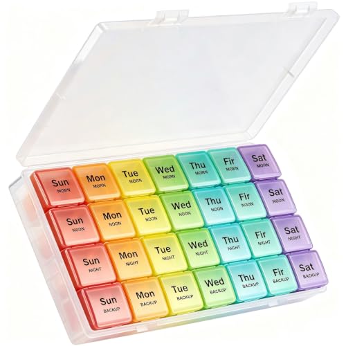 Image of Pill Organizer 4 Times a Day - Pill Box 7 Day, Large Weekly Medicine Pill Case for Travel with Removable Individual Containers, Pill Cases to Hold Daily Vitamins and Supplements(White Colorful)