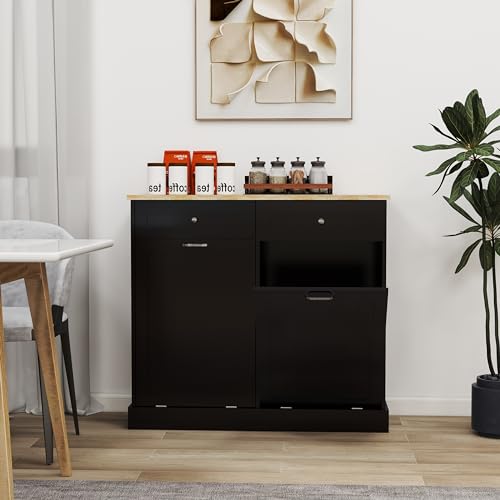 Gabinete para Basura con Dos Cajones y Compartimento Inclinado Negro miniatura 7