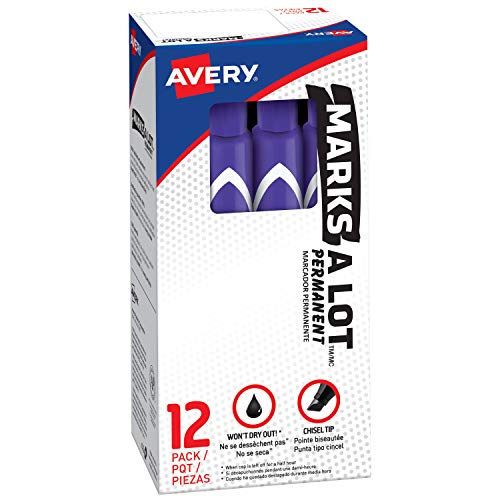 Avery Marks-A-Lot Permanent Markers, Large Desk-Style Size, Chisel Tip, Water And Wear Resistant, 12 Purple Markers (08884) #TOP19